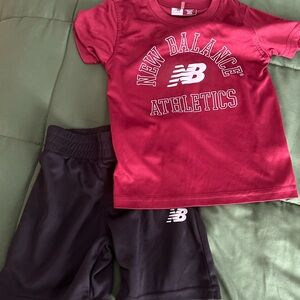 New Balance Burgundy Tee and Black Shorts Set